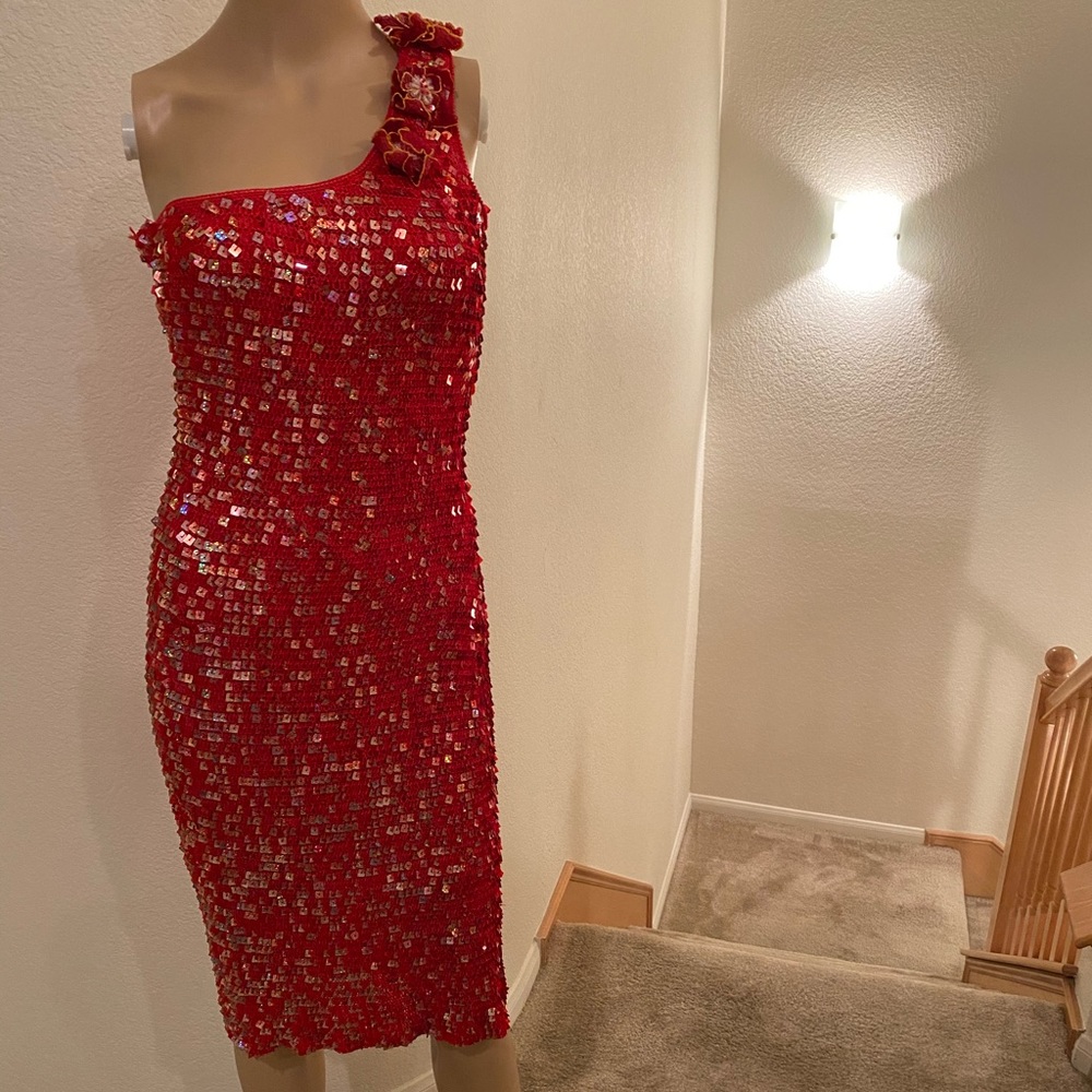 BRAND NEW Sue Wong Knit Studios Red Dress Size M